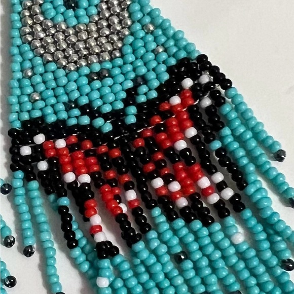 Last 2! Aqua Beaded Moon Butterfly Tassel Boho Earrings! - Picture 5 of 6